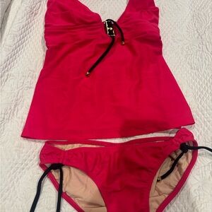 Vibrant Pink Swim Set with Black Accents